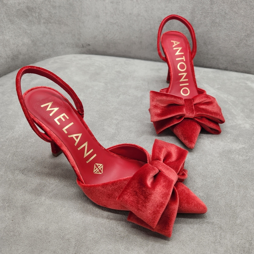 Antonio Melani Slingback Pumps 6 Red Scarlet Velvet Gentry Bow Pointy New $110 - Picture 4 of 15